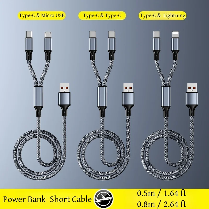Knitting 2-in-1 Short Quick-Charge Cable (USB-A to Type-C/Micro USB) for Charging Power Banks, Cell Phones, and Other Devices