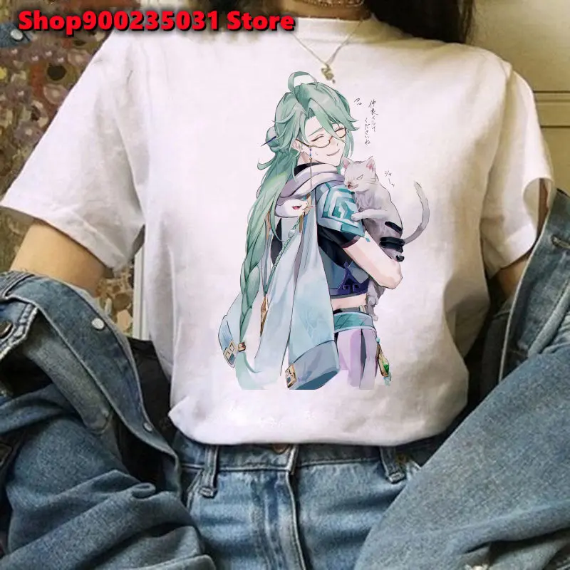 Genshin Impact Baizhu Cosplay Tshirt donna Y2K t-shirt grafica divertente Top femminile manica corta Hip Hop Tee Streetwear vestiti