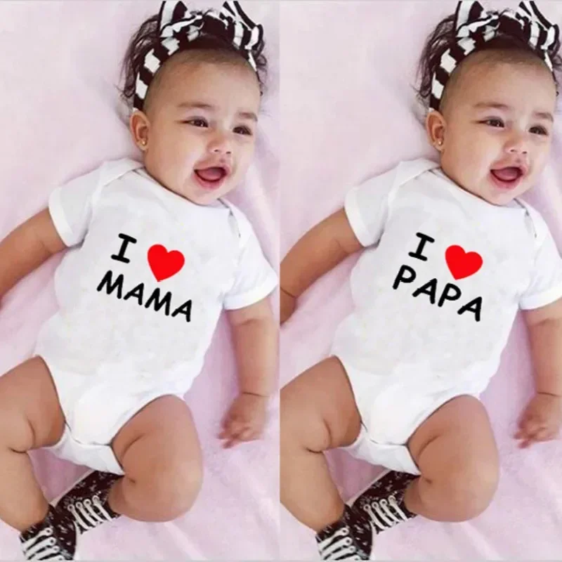 Детская футболка с короткими рукавами для девочек и мальчиков I Love Papa Mama Baby Romper Боди Детские топы Одежда Футболки Одинаковая одежда для всей семьи