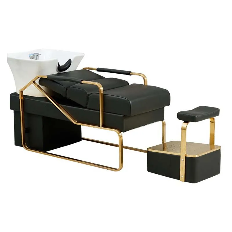 

!@！@Ergonomic Modern Salon Shampoo Chair Ceramic Basin Waterproof Stainless Steel Adjustable Footrest Bathroom Gym Commercial