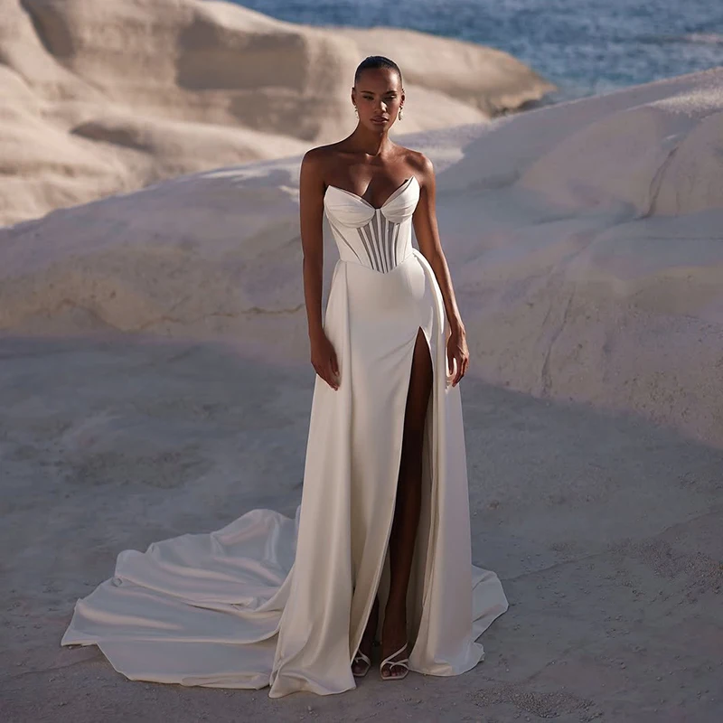 

Eightree White Mermaid Wedding Dresses 2025 Sweetheart Side Slit Sweep Train Bridal Dress Women Wedding Prom Gowns Customized