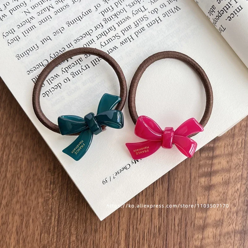 عصابة رأس رائعة بربطة عنق ~ حبل شعر صغير الحجم من فرنسا الكورية برأس كروي وربطة عنق فرنسية وشريط مطاطي عالي على شكل ذيل حصان #5