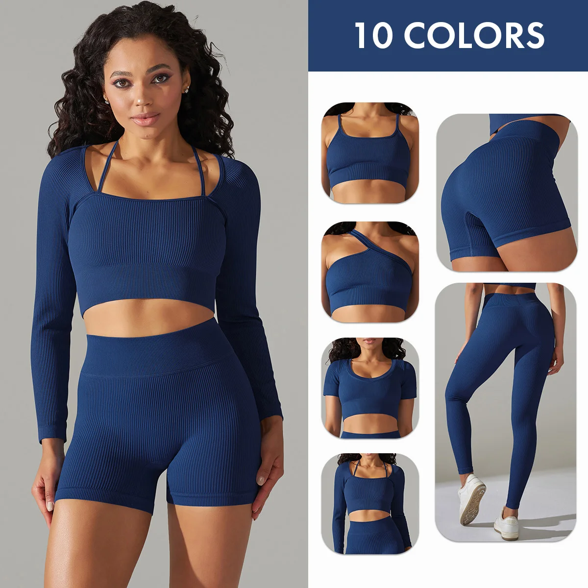 

CUTIES Seamless Ribbed Yoga Set Sportswear Women Gym Workout Clothes Sports Bra Short Leggings Fitness Suits Exercise Outfits