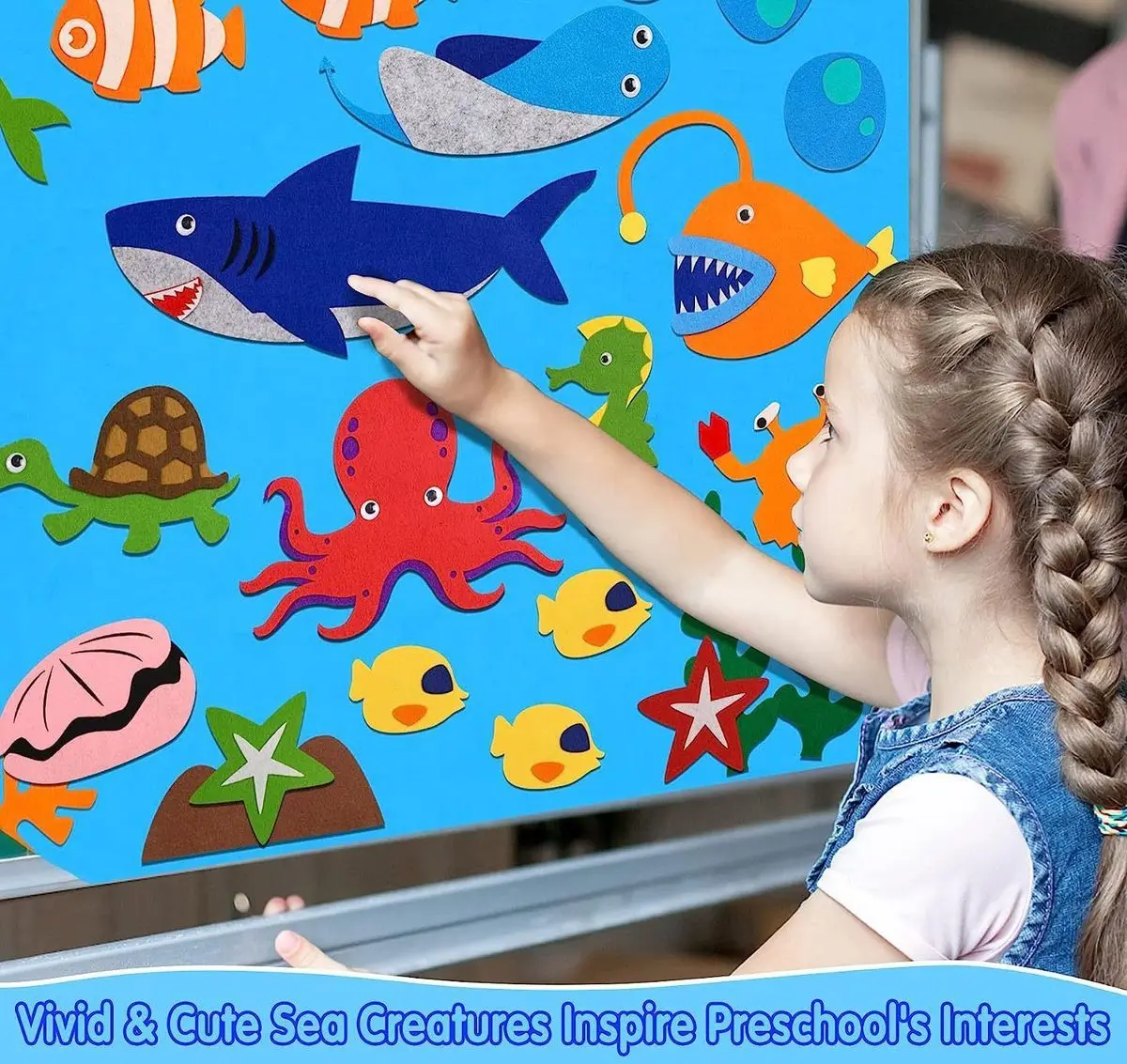 

Ocean Animals Felt Learning Board – Toddler Preschool Educational Quiet Book Busy Board, Montessori Sensory Toy, Sea-Themed Felt