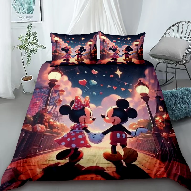 Minnie Mickey Duvet Cover Flower Bedding Set for Women Children Queen KIng Full Size with 1 Duvet Cover 2 Pillow Case Bedroom