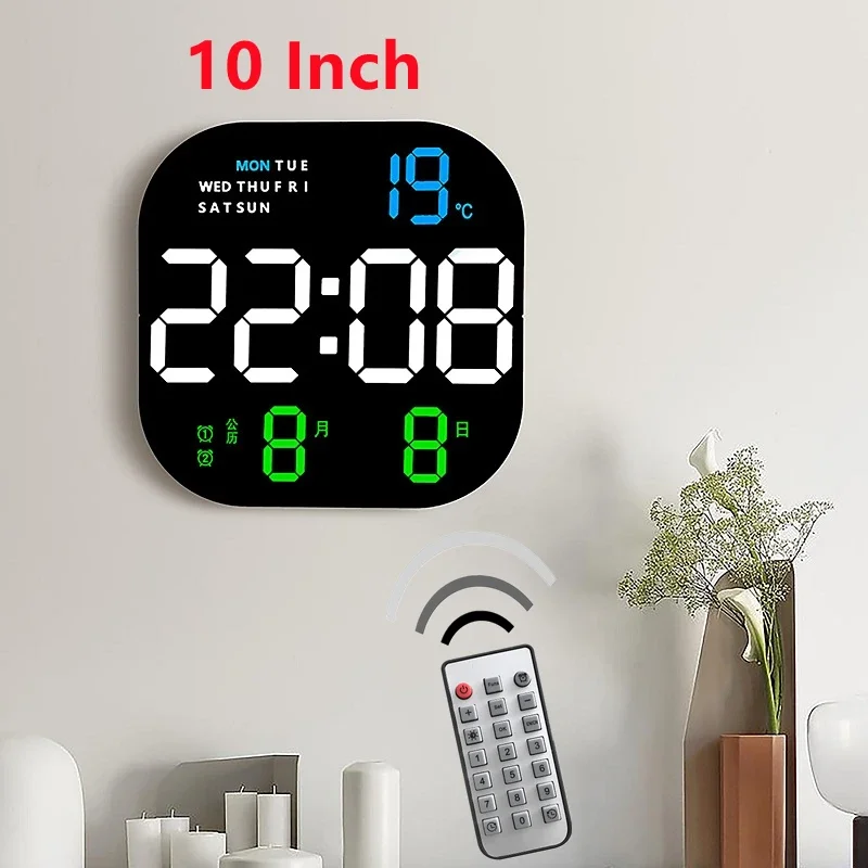 10 inch Big Digital Led Wall Clock Alarm Desktop Alarm Clock Simple LED  Bedside Clock with Remote Control Home Livingroom Decor