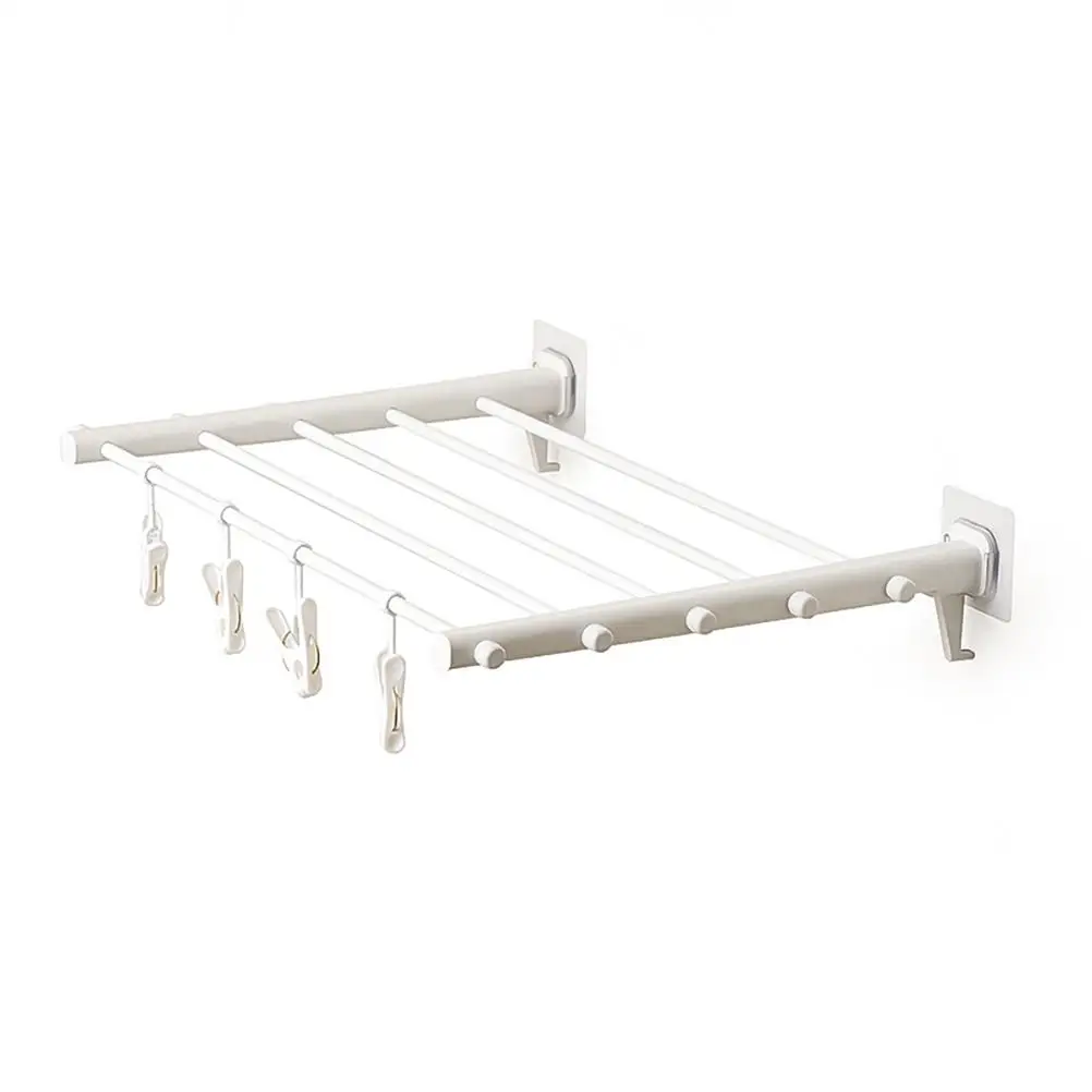

Folding Telescopic Clothes Rack Drying Racks White Hidden Extendable Hanger Balcony Indoor Outdoor Laundry Space Saving Storage