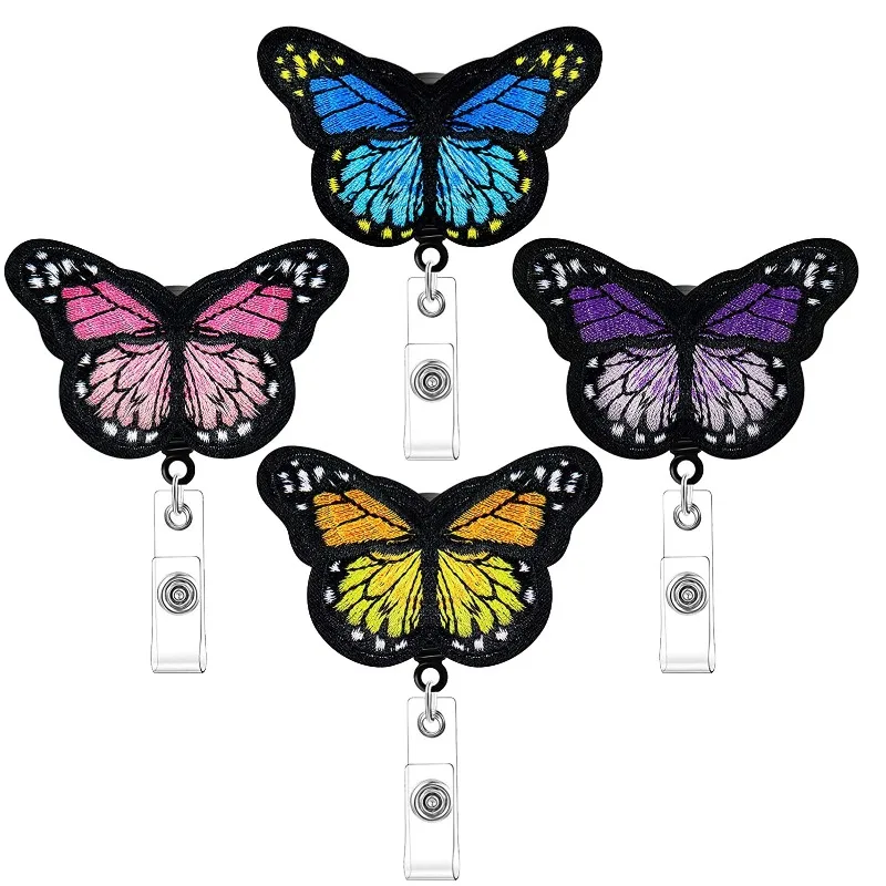 Cute Butterfly Retractable Badge Clip Portable ID Card Holder Key Lanyard for Doctor Nurse Student