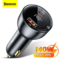 Baseus 140W PD 3.1 Car Charger USB Type C Charger PPS Quick Charge 3.0 QC3.0 Fast Charging For Macbook Pro Laptop iPhone Samsung