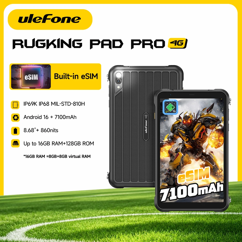 

[Built-in eSIM] Ulefone RugKing Pad Pro Rugged Tablet 4G 8.68“90Hz 7100mAh Android 16 , Up to 16GB RAM 128GB ROM Global version