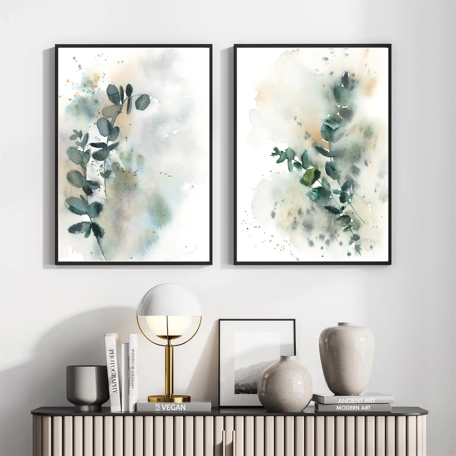 

Watercolor Eucalyptus Wall Art Abstract Picture Modern Poster Green Leaves Canvas Painting Minimalist Print Living Bedroom Decor