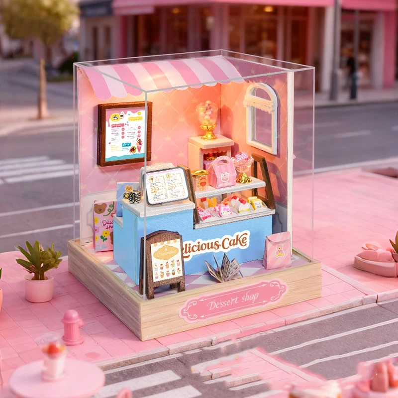 Kits de modelos en miniatura de madera DIY, Mini Casa de esquina de jardín, rompecabezas 3D, casas de muñecas con muebles ligeros para amigos, regalos de cumpleaños