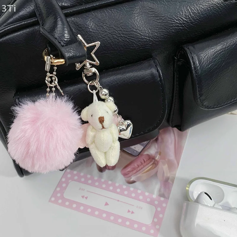 1 шт., кулон с волосатым шариком, маленький медвежонок, серебряная кукла любви, брелок для ключей, сумка, аксессуары для телефона, подарок для женщин и девочек, подвесное украшение