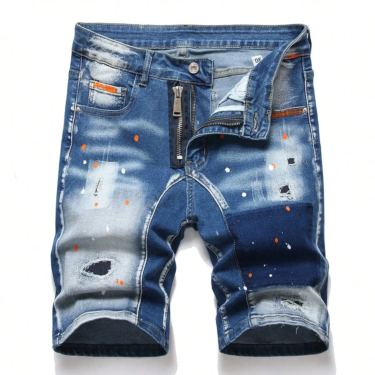 Men\'s Graffiti Ripped Short Jeans 2023 Summer New Fashion Casual Slim Big Hole Retro Style Denim Shorts Male Brand Clothes