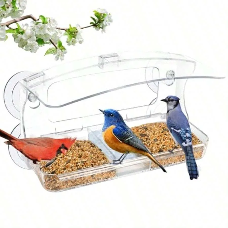

Window Bird Feeder With Strong Suction Cups - Clear Acrylic Bird Feeders For Outdoors Sturdy And Durable Christmas Gifts For Mo