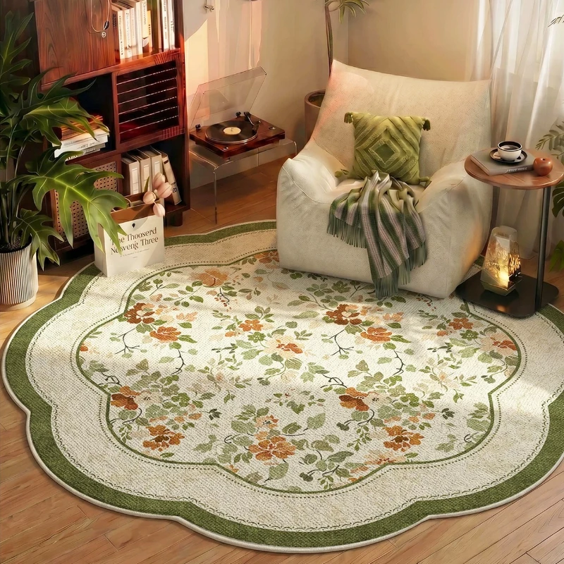 French Style Bedroom Decor Green Carpet Flower Pattern Carpets for Living Room Anti-slip Lounge Floor Mat Washable Cloakroom Rug