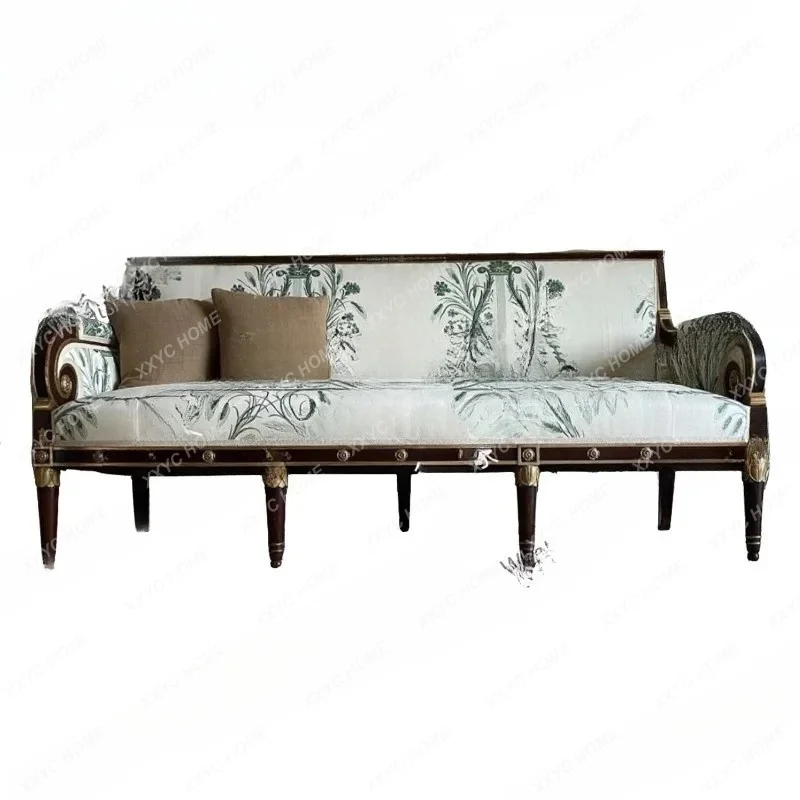 XX  retro style solid wood sofa household three-person printed fabric sofa chair living room