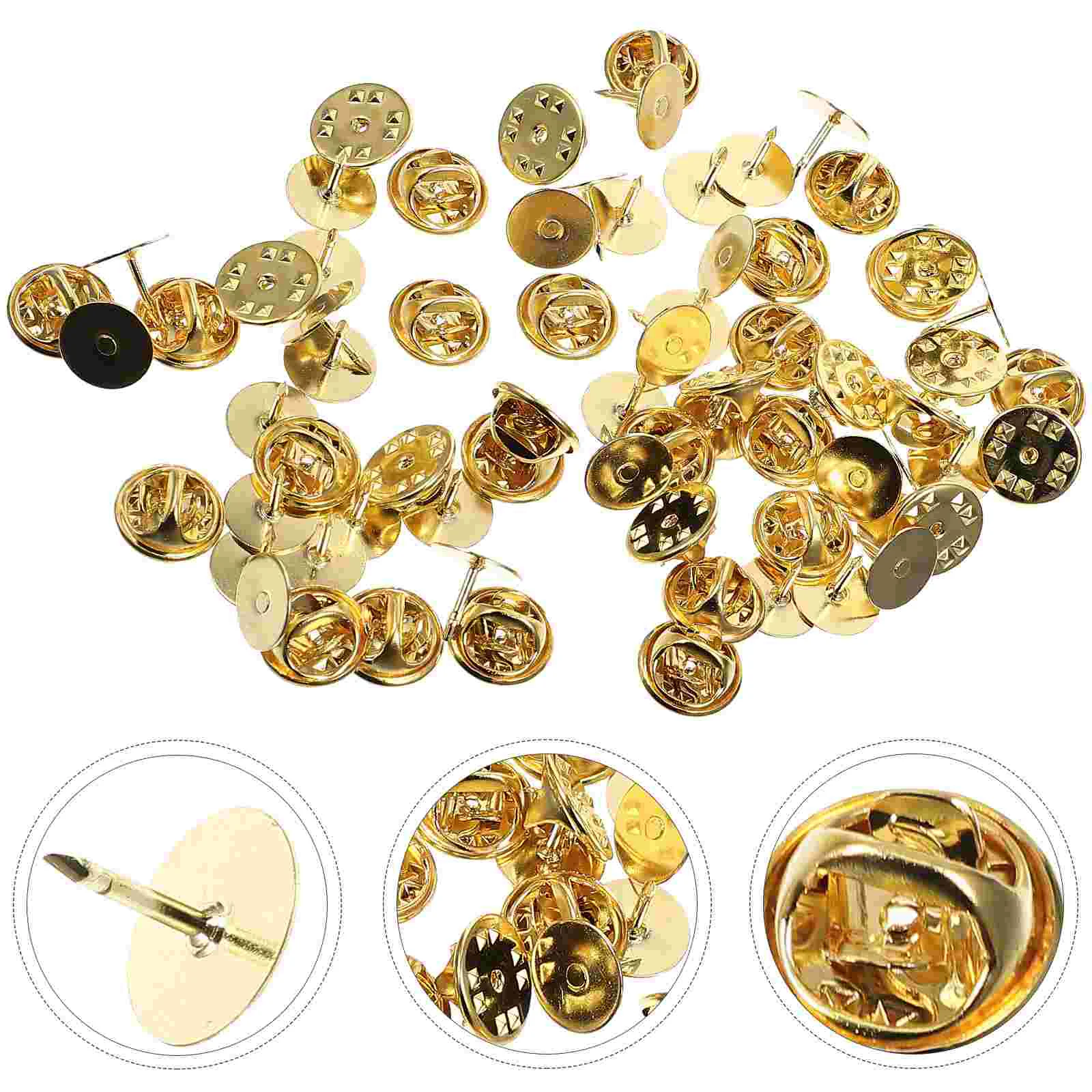 50 Sets Tie Butterfly Needle Locking Pin Backs for Enamel Pins Brooch Metal Backings Golden