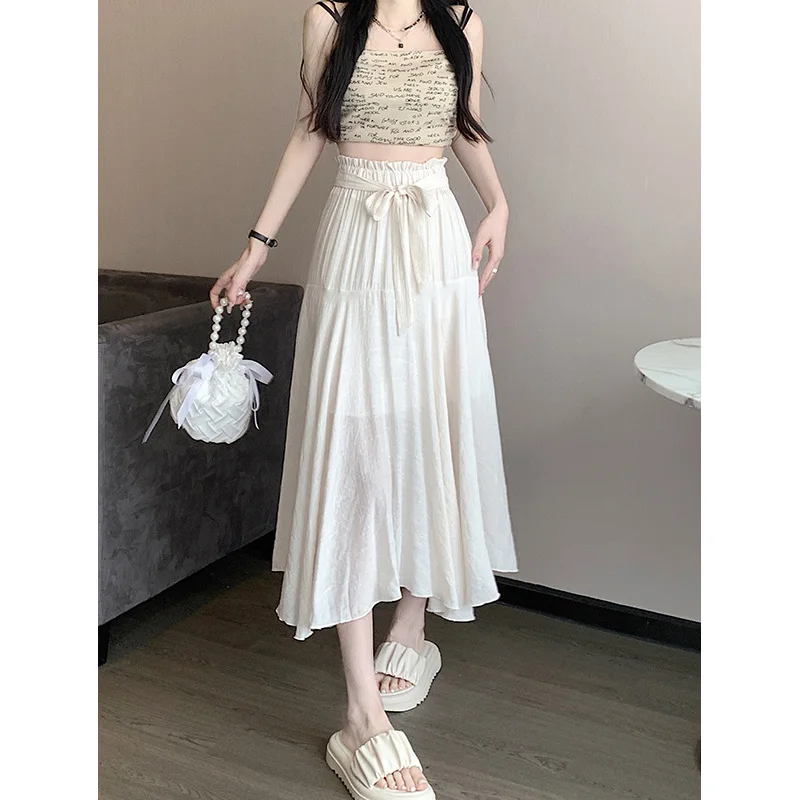 2023 New Summer Fashion Korean Edition High Waist Lace Up Ruffle Edge Covering Belly Temperament Irregular Half Body Skirt