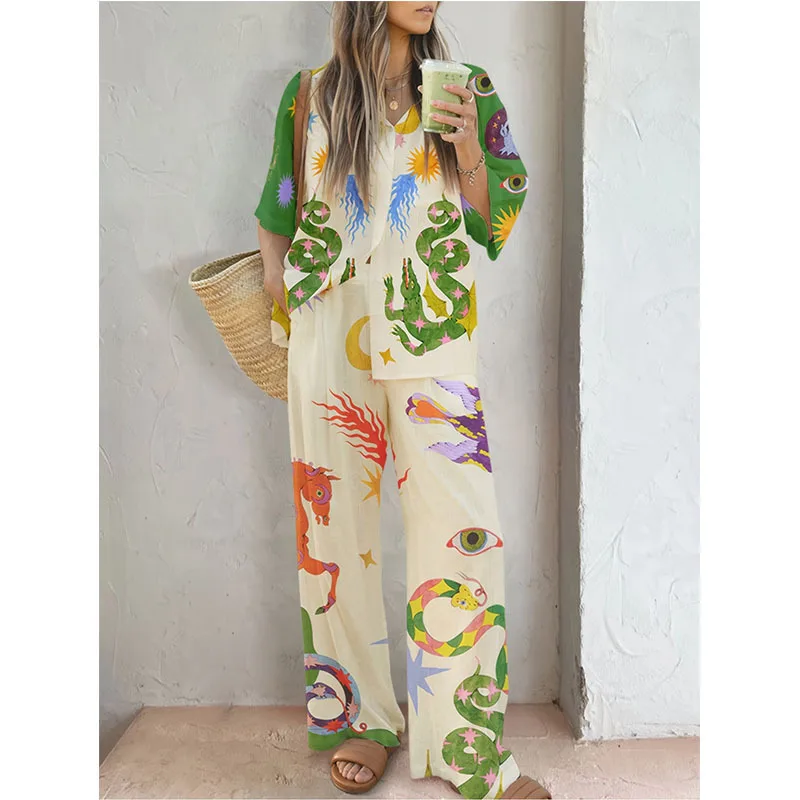 Loose Casual Two-Piece Set Long Pants Seven-Quarter Sve Outfit Large Size Cross-Border ular Spring Faion Set