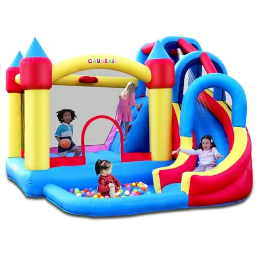

Giant Inflatable Bounce House with Water Slide Wet Dry Use Basketball Hoop Climbing Wall Heavy Duty GFCI Blower Bouncy Castle w
