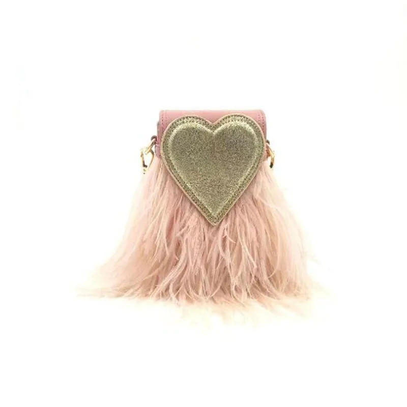 Luxury Real Ostrich FeathersHandbag Evening Bags Women\'s  peach heart Purse Luxury Women Bags Evening Party Clutch Bag