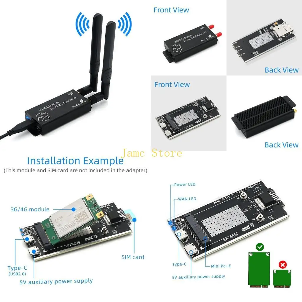 LX0B Mini PCI-E to USB Adapter with Card Slot, WWAN/LTE Module Upgrade for 3G / 4G Card Plug & for Play