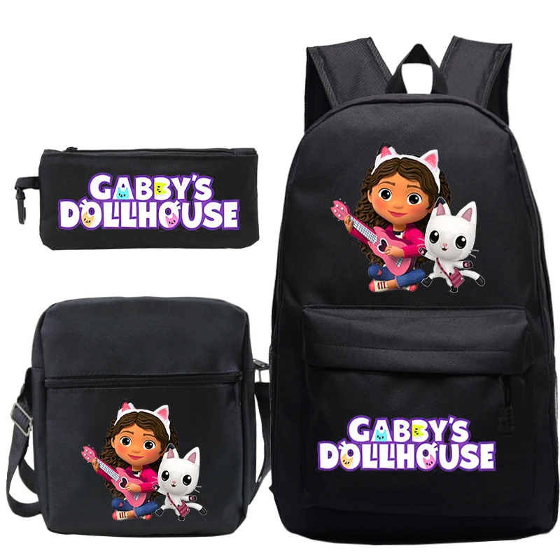 Kawaii Gabby Dollhouse Backpack School Bags Shoulder Bags Pencil Case 3pcs/set Boys Girls Bookbags Cute Rucksack Laptop Knapsack