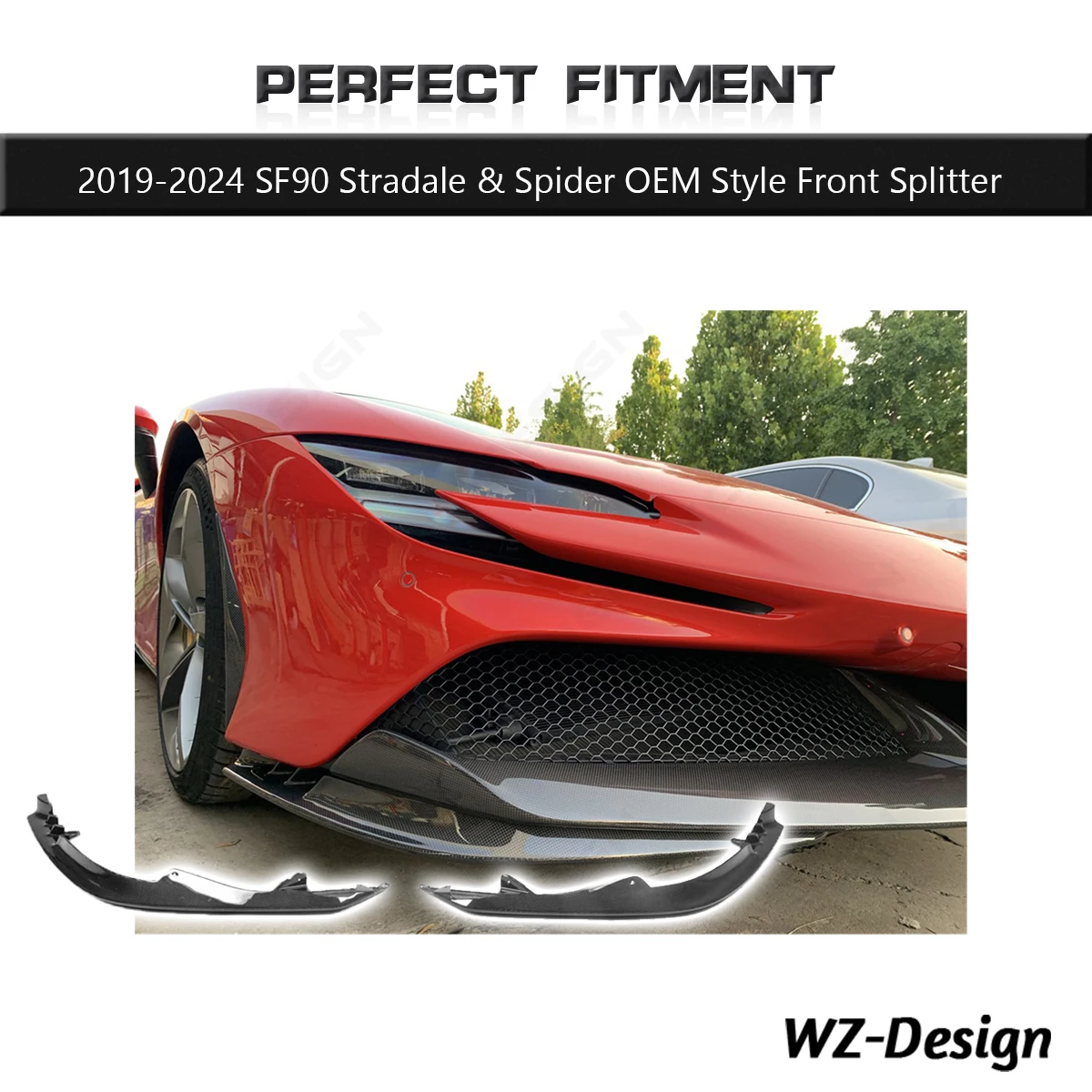 

Dry Carbon OEM Style Front Splitter Fit For 2019-2024 SF90 Stradale Spider Front Bumper Aero Lip Kit