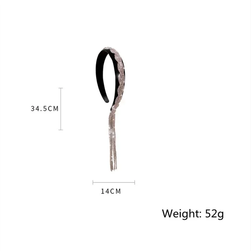 1 Stück Lange Tassel Asymmetrie Strass Stirnband für Frauen Schwarzer Samt HairClip Hochzeit Haar Zubehör Schmuck – Detail 6