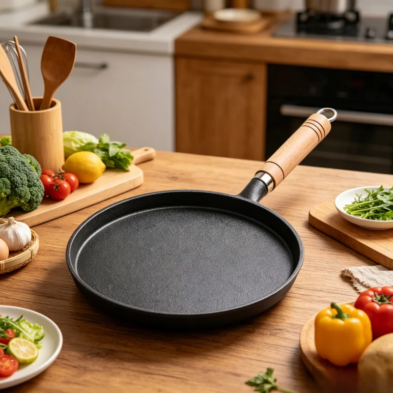 Uncoated Cast Iron Multi-Purpose Griddle Pan, Anti Oil Spill Skillet for Pancake Pizza Stovetop Baking Cooking