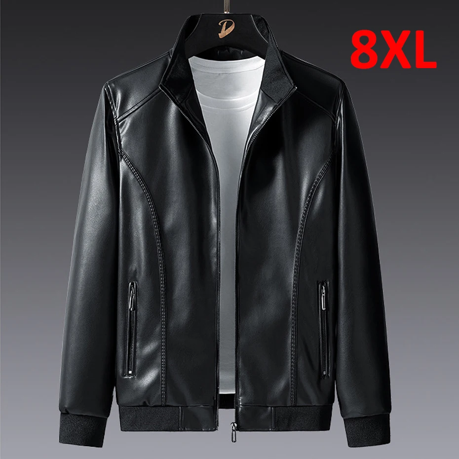 

Plus Size 7XL 8XL PU Jacket Men Leather Coat Cargo Jacket Casual Motorcycle Biker Coat Solid Color Leather Jackets Male Big Size