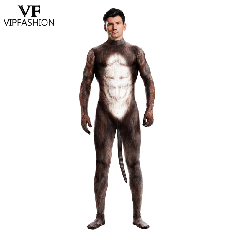 Cão de estimação masculino fantasia cosplay com cauda, zíper virilha com capa completa, bodysuit zentai, festa de Halloween, terno de Natal, moda VIP