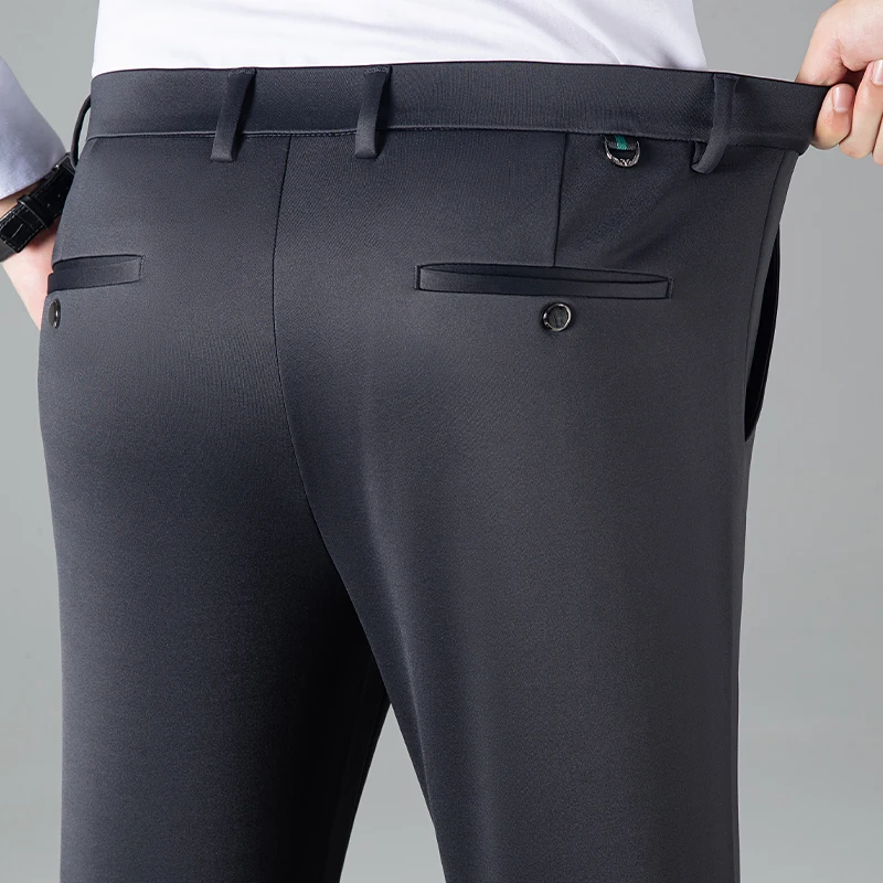 Men's Business Casual Straight-Leg Pants for Autumn/Winter Fleece-Lined Warm & Wrinkle-Resistant Pant Classic Black Gray Blue