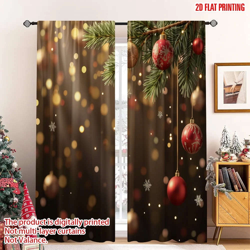 

2pcs 2D flat printing Merry Christmas Window Drapes Golden Christmas Ornaments Snowflake 100% Polyester Without Electricity