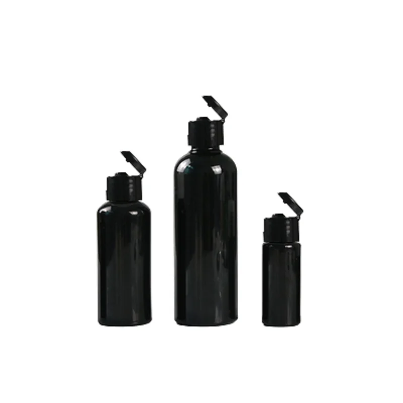 50Pcs Empty Black Plastic Bottle PET 10ML 20ML 30ML 50ML 100ML Flip Lid Portable Cosmetic Packaging Refillable Toner Bottles