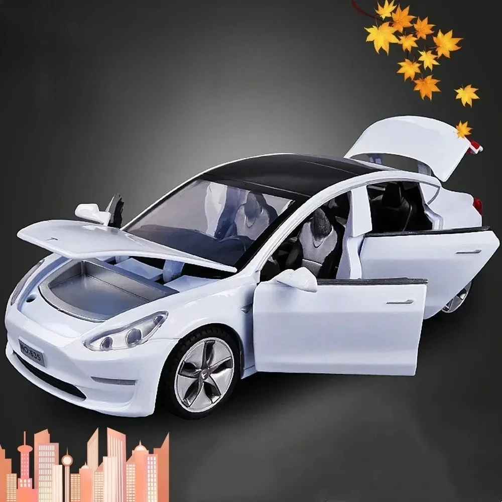 New 1:32 MODEL 3 Alloy Car Model Diecasts Toy Vehicles Toy Cars For Children Gifts Boy Toy Sound Light Pull Back