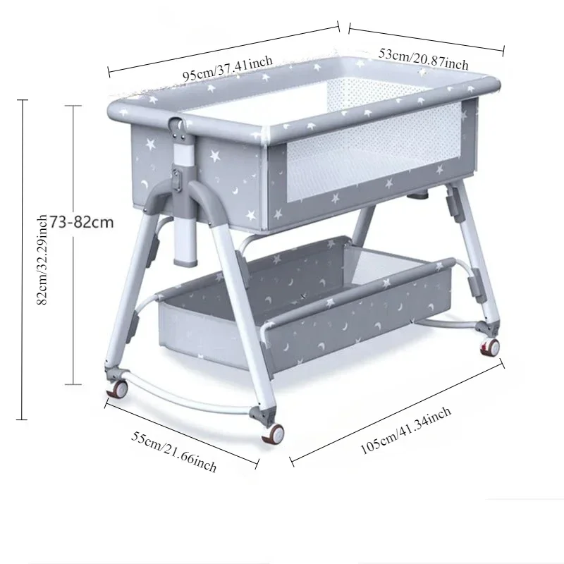 Cama de cuna con cama transpirable ajustable con ruedas puede empujar carga 60 kg adecuada para bebés de 0 a 36 meses