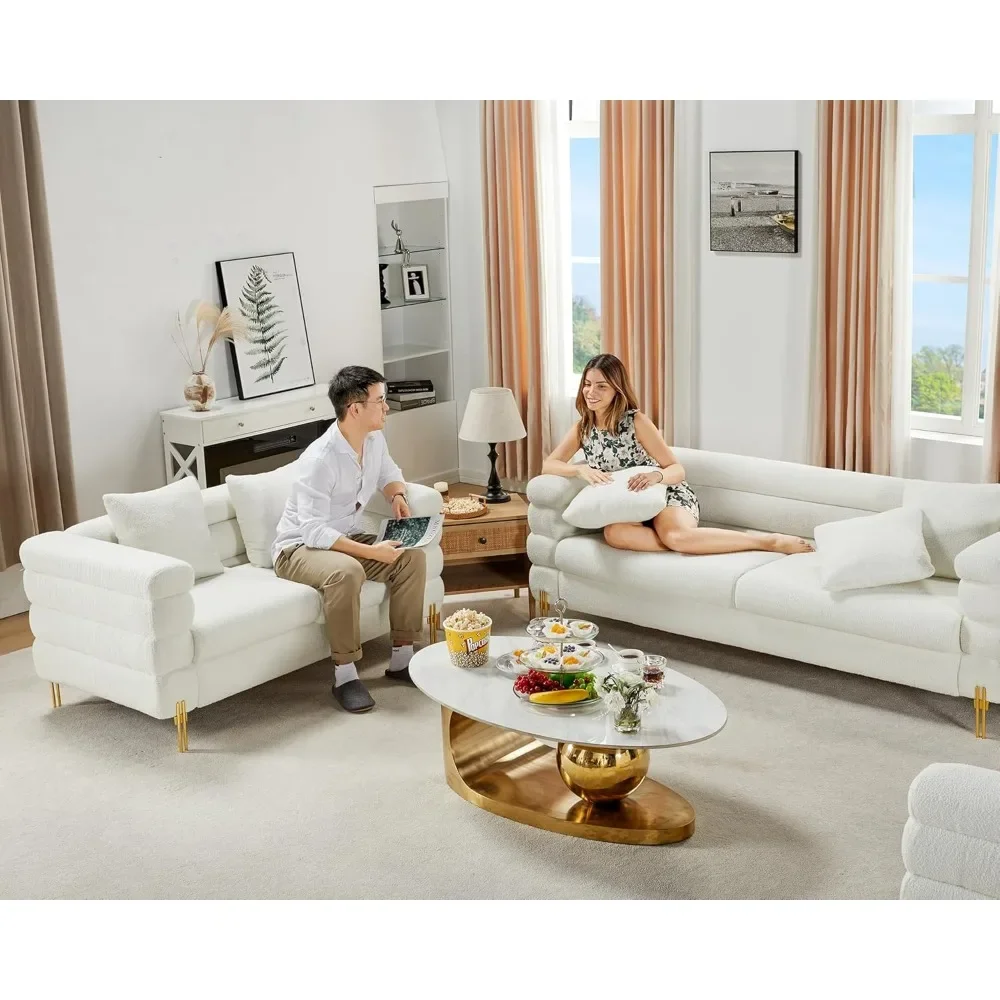 Sofa, 2 Piece Set 85 inch Oversized Sofa- Comfy Sofa Couch, 3 Seater Sofa for Living Room- Bouclé Deep Seat Sofa White