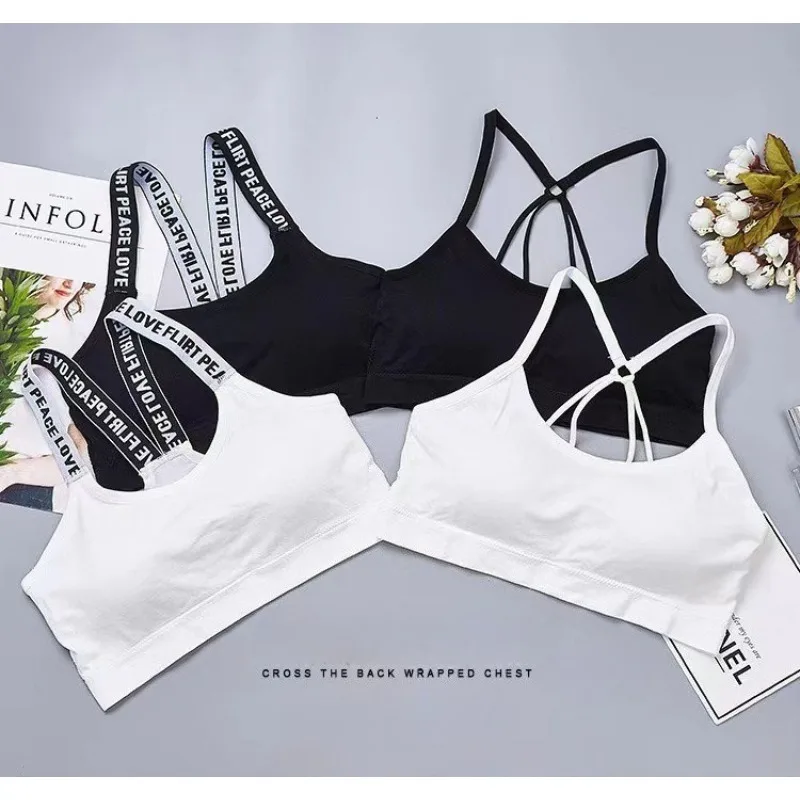 Alphabet English with Chest Strap Beautiful Back Women's Underwear Sports Without Steel Ring Korean Version Strapless Bra