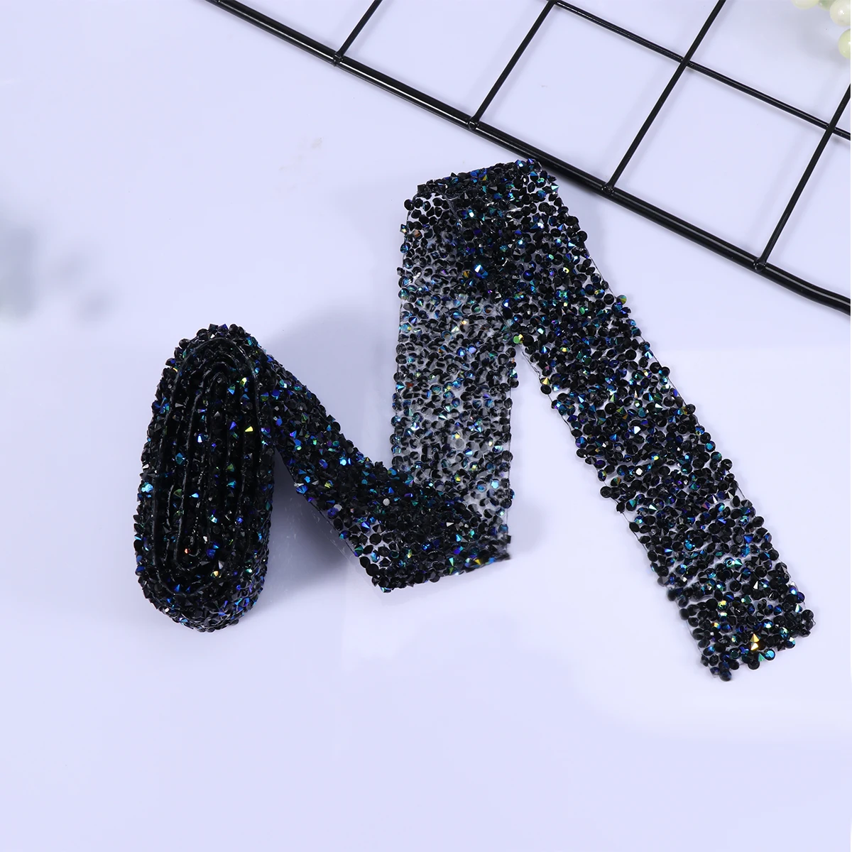 

1 Yard Black Blue Diamond Rhinestone Belt Adhesive Mesh Crystal Resin Ribbon Bridal Dress Applique Decorative Back Glue Hot Fix