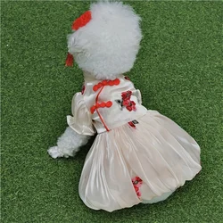 1pc Spring and Summer Flowing Light Yarn Qipao Skirt Pet Clothing Cat and Dog Clothing Teddy Bears New Tang Costume