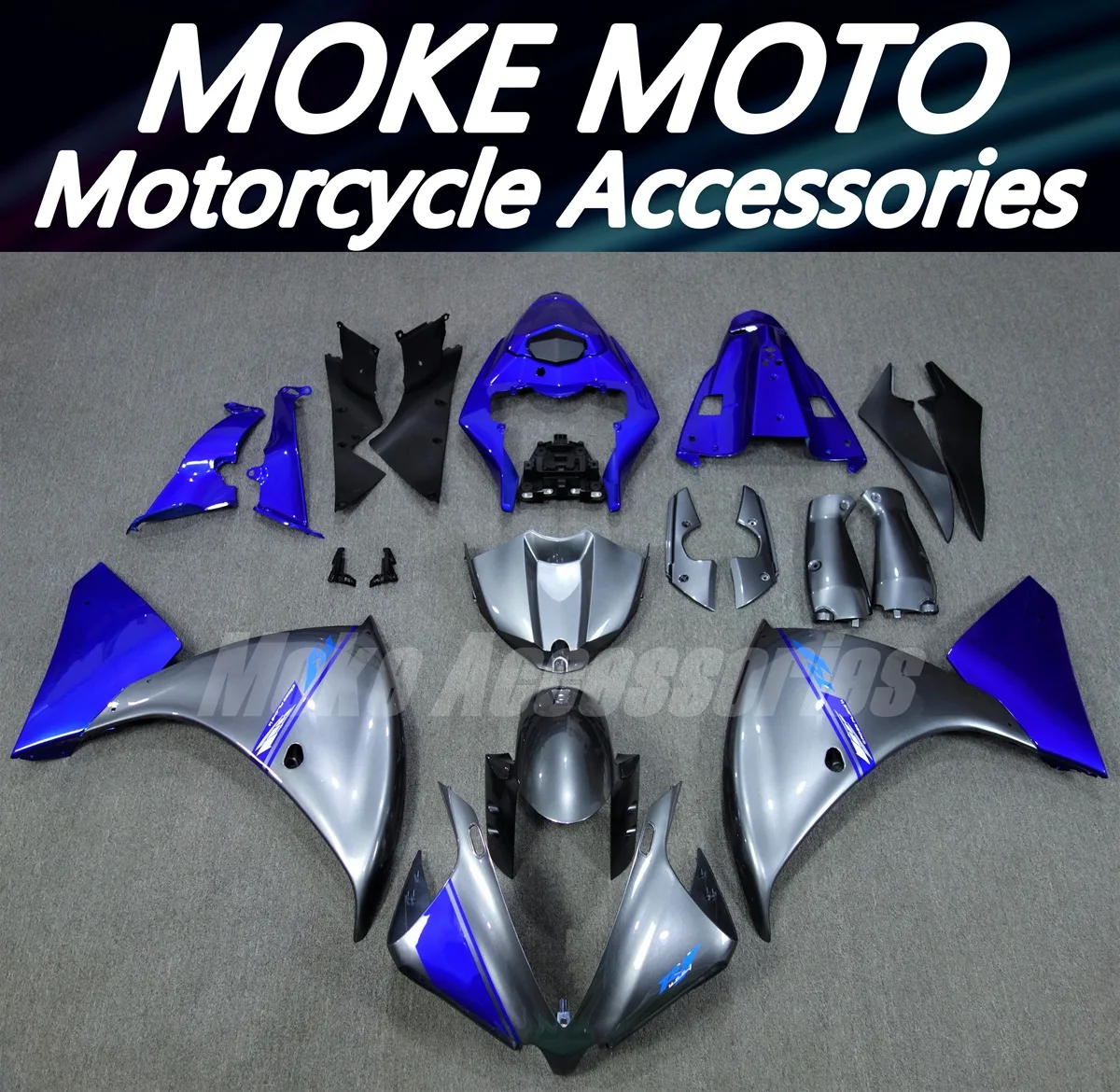

Комплект кузова мотоцикла для Yzf R1 2012 2013 2014, комплект обтекателей, подходит для высокого качества, инъекция ABS, новый, серебристый, серый, синий