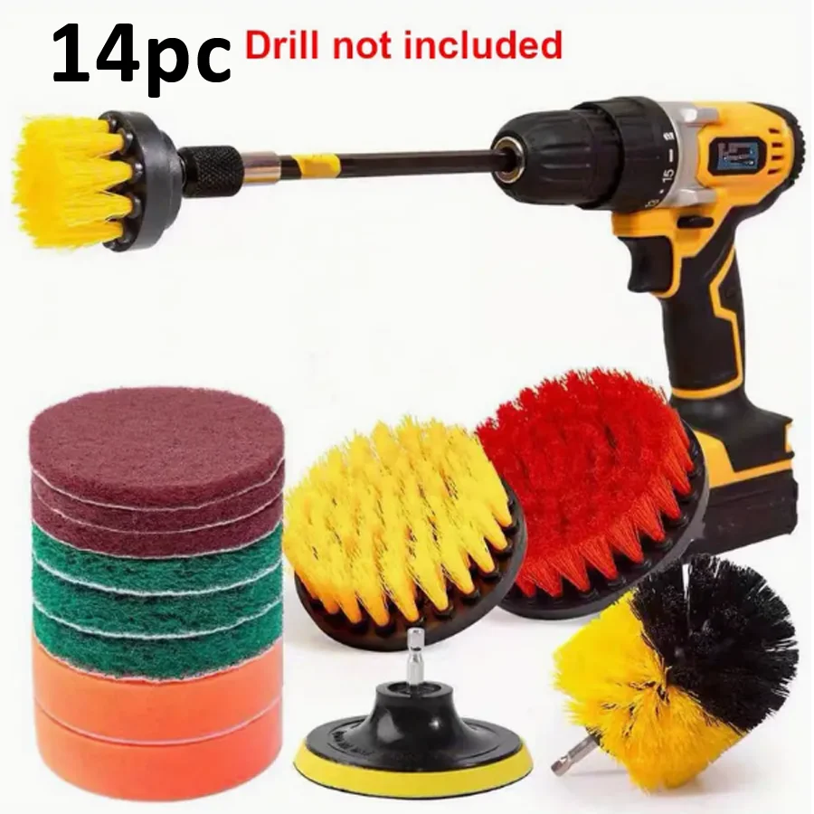 Drill Brush Power Scrubber Cleaning Brush Extended Long Attachment Set All Purpose Drill Scrub Brushes Car Polishing Pad Kit