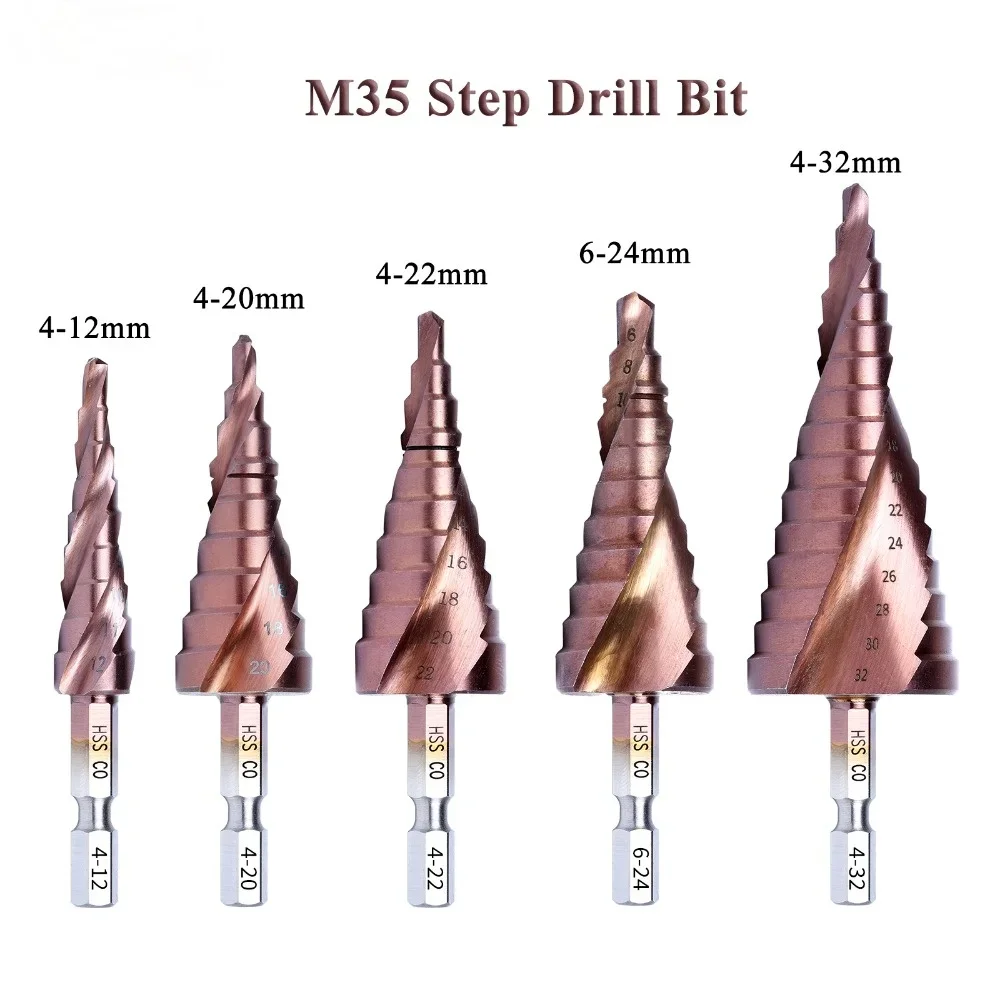 M35 5% kobalt HSS wiertło stopniowe HSS CO HSSCO stal szybkotnąca stożek uchwyt sześciokątny metalowe wiertła zestaw narzędzi Hole Cutter dla