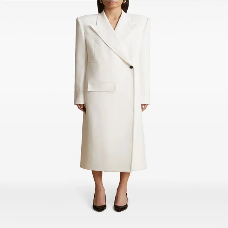 

New Arrival Women Coat Long Sleeve White Solid Turn-Down Collar Suit Coat