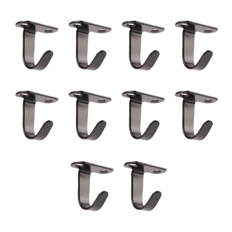 

F92B 10Pcs Sturdy Black Wall Mounted Hooks Stainless Steel Ceiling Hook for Bathroom