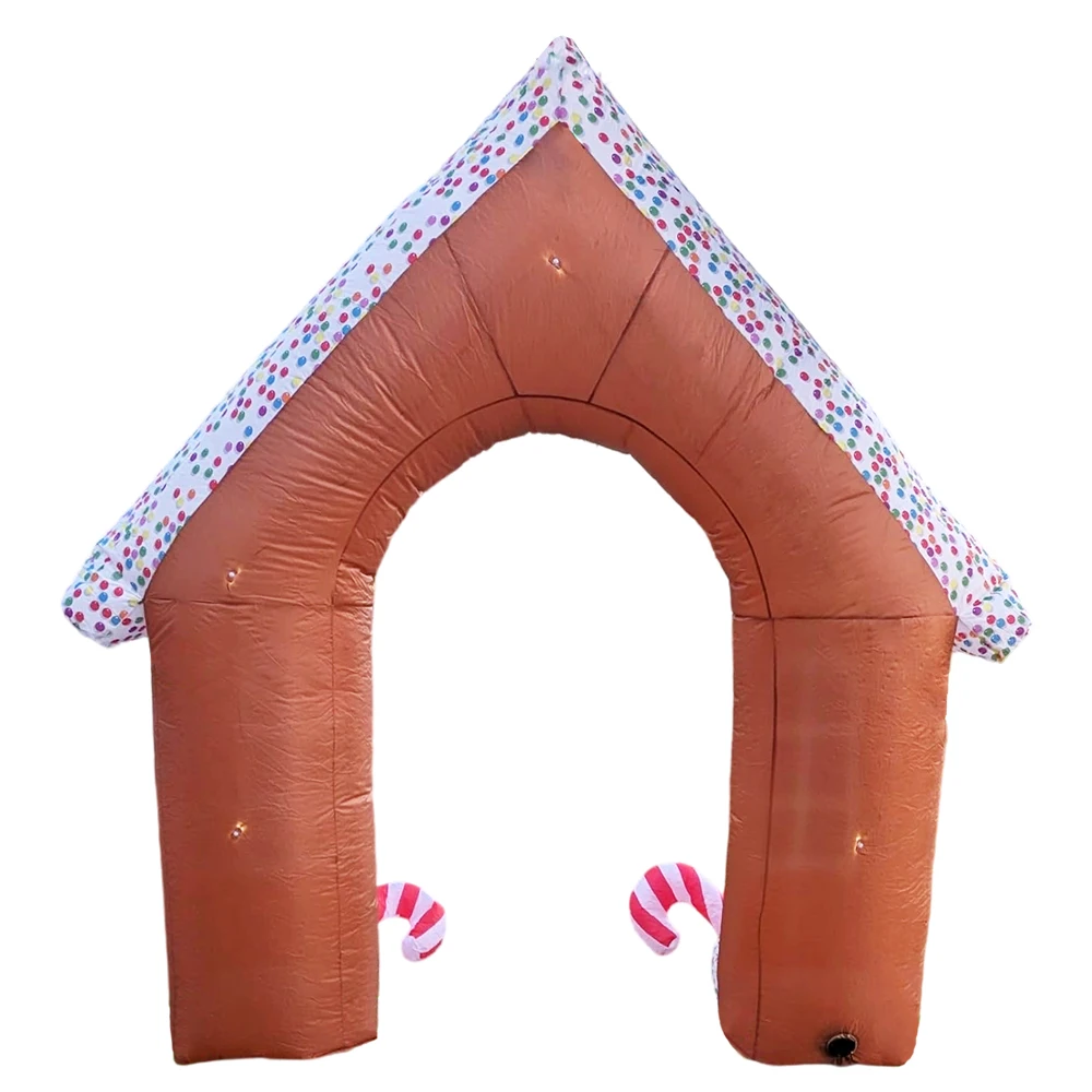 Maison gonflable de pain d'épice de noël avec lumières LED, arc de bonbons gonflable pour cour extérieure, décoration de fête de vacances sur pelouse