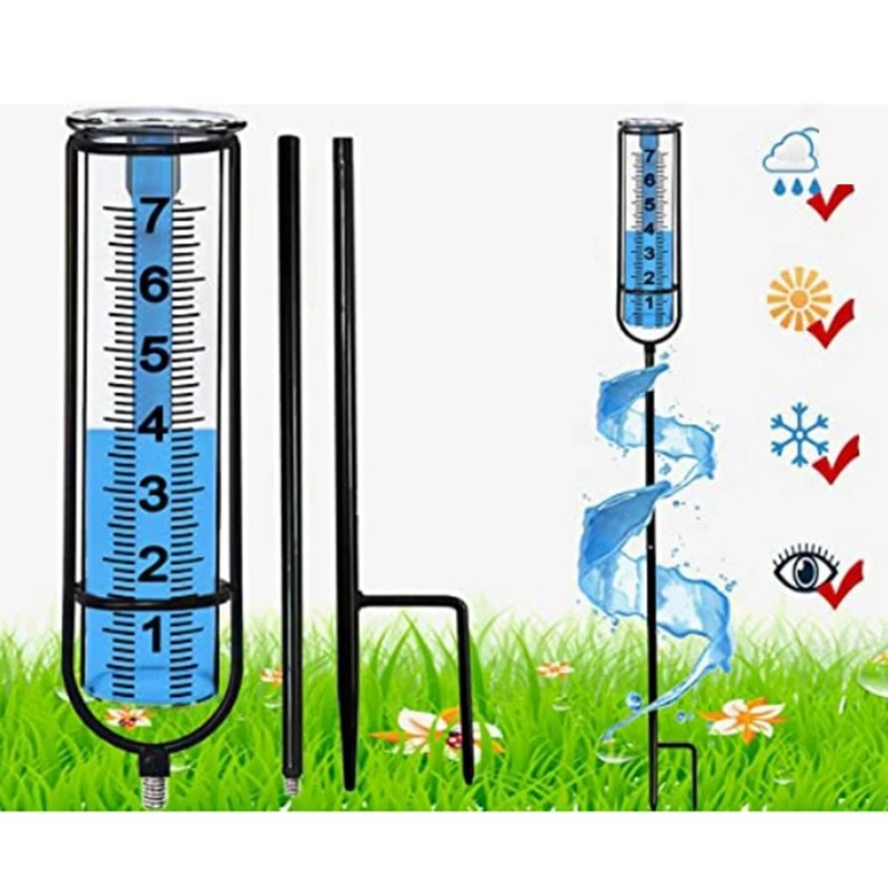 Lawn And Farm Rain Measurement Tool, 7-Inch Freeze Proof Gauge, Clear Numbers, Adjustable Height