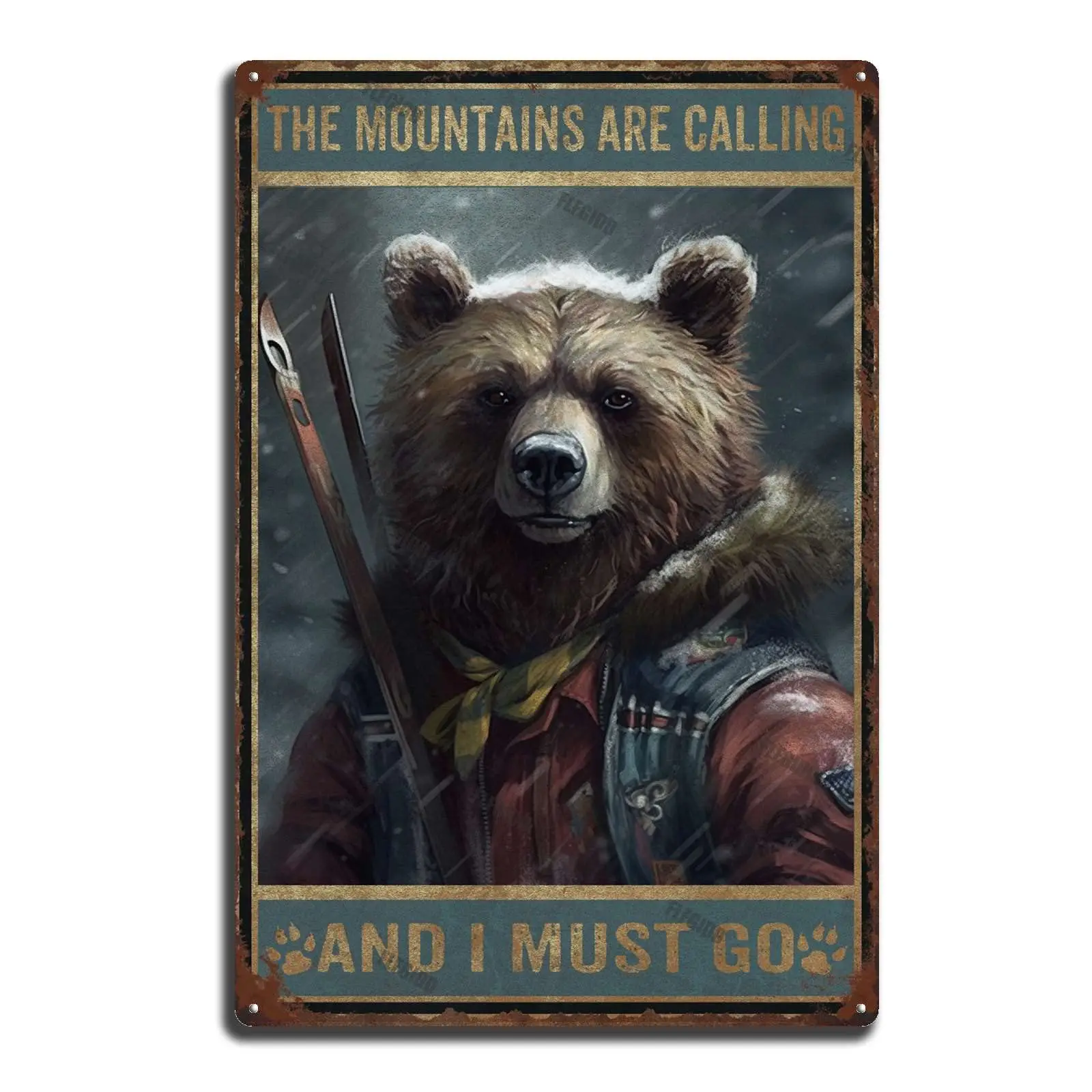 Vintage Wall Decor Bear The Mountain is Calling and I Must Go Tin Sign Vintage Art Wall Decor Sign for Home Bar Pub Cafe Farm Ro